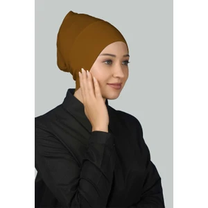 Hazır Pratik Geçmeli Uzun Boru Tesettür Bonesi - Taba
