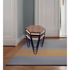 Veys Sehpa 4 Lü Piramit Zigon Sehpa - Siyah Ayaklı -  Ceviz  - Krem