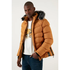 Slim Fit Suni Kürklü Peluş Astarlı Çıkarılabilir Kapüşonlu Şişme Mont Erkek Mont 5761080 B