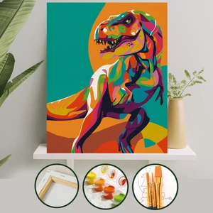 Palmiye Hobi Sanat Sayılarla Boyama Tuval Seti Fırça Boya Dahil (Çıtalı) 40x50 CM - Dinozor