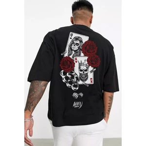 Card Baskılı Siyah Oversize Unisex T-Shirt