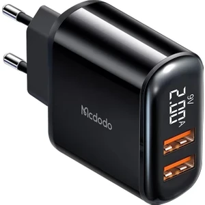CH-6330 18W Qc 3.0 Dijital Göstergeli 2XUsb Girişli Hızlı Şarj Adaptörü-Siyah
