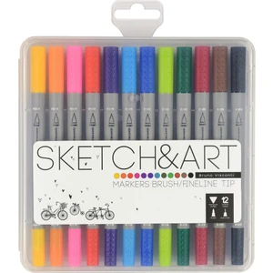 Bruno Visconti Sketch  Art Çift Taraflı Brush-Fine Kalem Seti 12 Renk