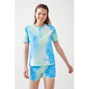 Los Ojos Kadın Mavi Yeşil Batik Desenli Pijama Takımı Pj