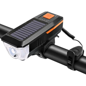 Bisiklet Işık Solar USB Şarj Edilebilir Çift Şarjlı Korna Lambası Su Geçirmez Bisiklet Far Bisiklet Ön Işık Su Geçirmez + Korna (Yurt Dışından)