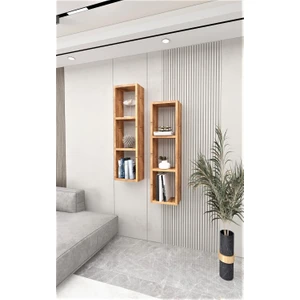 Dekormer Design Kitaplık Kahve Ikili Çapraz Duvar Rafı Takım