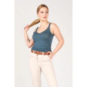 Giyim Dünyası Kadın Dantelli Atlet Petrol Mavi