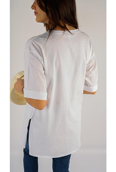 Moda Değirmeni Kadın Oversize Göz Kırpan T-Shirt MD1119-314-0003