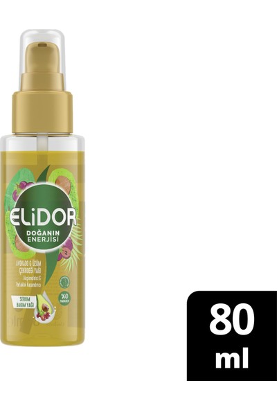 Elidor Doğanın Enerjisi Serum Saç Bakım Yağı Avokado ve Üzüm Çekirdeği Yağı 80 ml