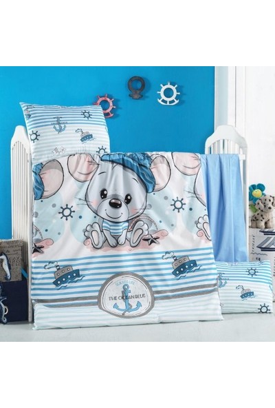 Patik Home Micky Açık Mavi Pamuklu 100X150 Bebek Nevresim Takımı