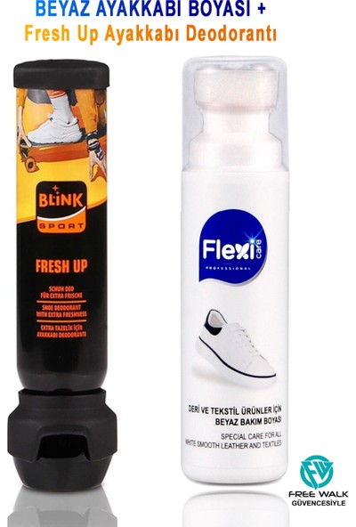 Flexi Care Spor Beyaz Deri ve Kumaş Ayakkabı Boyası 75 Ml. + Fresh Up Ayakkabı Deodorantı 100 Ml(Blinksport)