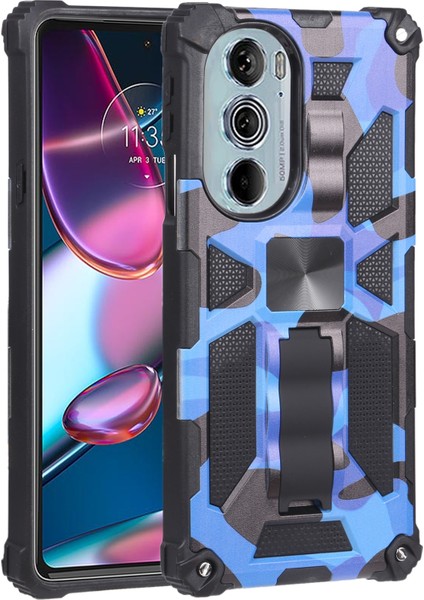 Motorola Edge 30 Pro Koyu Mavi Için Kamuflaj Zırhı Tpu + Pc Kılıfı (Yurt Dışından)