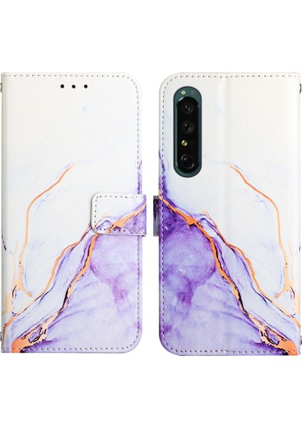 Sony Xperia 1 Iv Beyaz Mor LS006 Için Yan Toka Pu Telefon Kılıfı (Yurt Dışından)