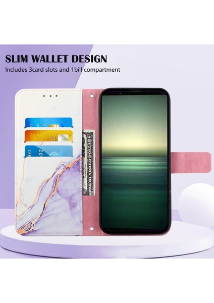 Sony Xperia 1 Iv Beyaz Mor LS006 Için Yan Toka Pu Telefon Kılıfı (Yurt Dışından) modelleri