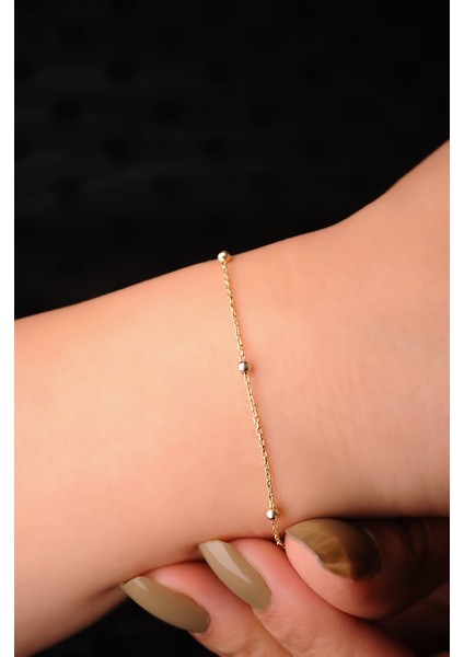 925 Ayar Gümüş Top Top Model Gold Renk Bileklik