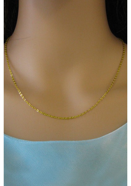 ENCİLİ SİLVER Kadın Gümüş Forse Zincir 24 Ayar Altın Kaplama Hayalet Kolye Özel 1.1mm Mücevher