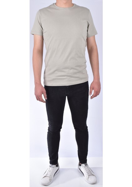 1820 Bisiklet Yaka Düz Tişört/Bej/Xxl