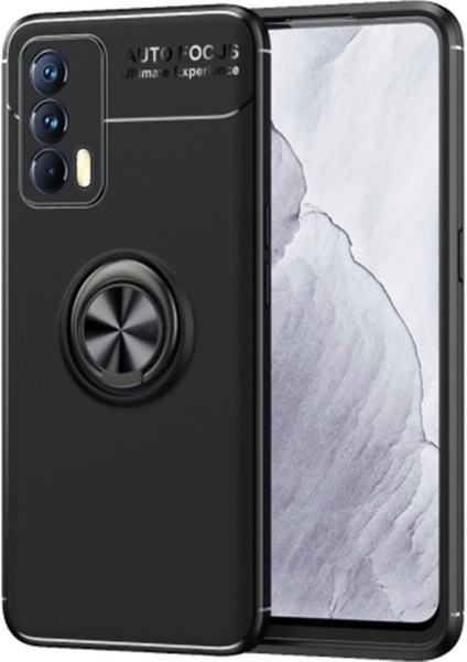 Realme Gt 5g Focus Serisi Yüzük Standlı Silikon Kılıf - Siyah