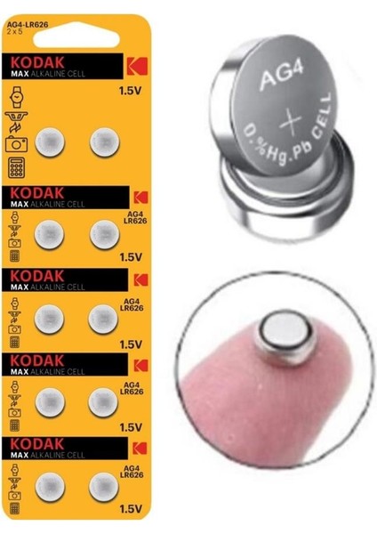 Saat Pili Ag4 LR626 377 SR626 1.5V Kodak Alkalin Saat Pili 10 Lu 1 Paket