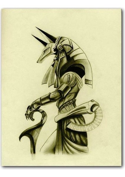 Cakatablo Ahşap Tablo Anubis Karakalem Çizim (25X35 cm Boyut)