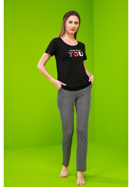 Kadın Kısa Kollu Pijama Takımı 23226 - Siyah