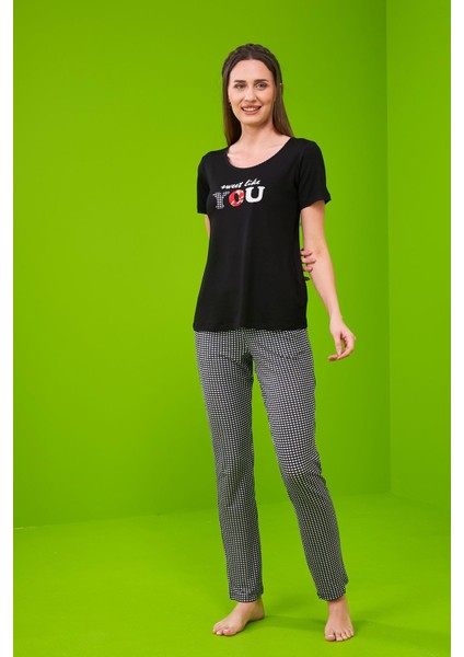 Kadın Kısa Kollu Pijama Takımı 23226 - Siyah