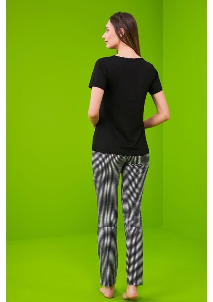 Kadın Kısa Kollu Pijama Takımı 23226 - Siyah