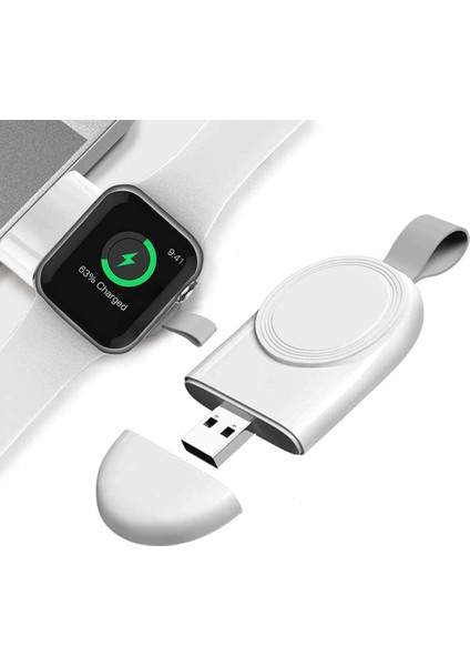 Coverzone Apple Watch Serisi ile Uyumlu USB Manyetik Taşınabilir Kablosuz Şarj Cihazı Beyaz