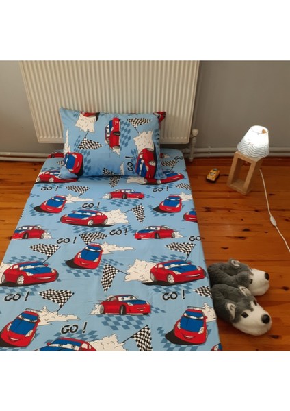Tek Kişilik Lastiksiz Çarşaf Takımı Araba Desen