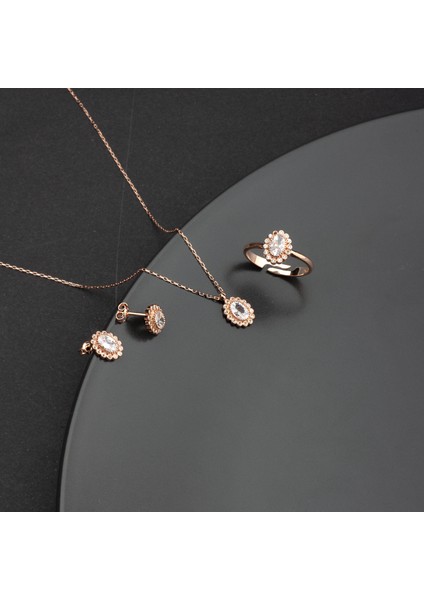 925 Ayar Gümüş Beyaz Taşlı Oval Model Kolye Küpe Yüzük Takı Seti modelleri