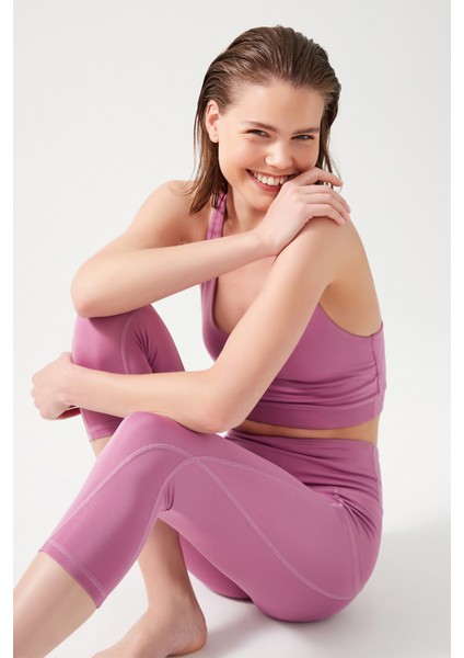 Kadın Lavanta Yüksek Bel Toparlayıcı Çift Cepli Diz Altı Kapri Tayt Capri modelleri