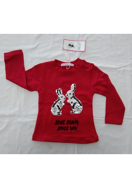 Kız Bebek Tavşanlı Pullu Tek Body 6-18 Ay Kırmızı