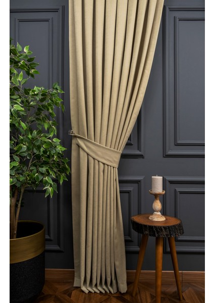 Taş Rengi Petek Kadife Dokulu Fon Perde 1/2 Seyrek Pile 50 x 250 cm