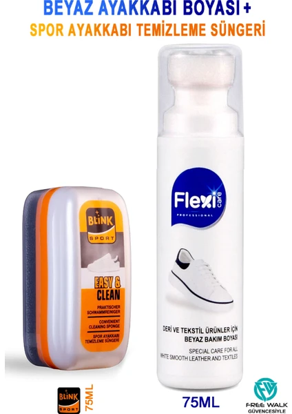 Flexi Care Spor Beyaz Deri ve Kumaş Ayakkabı Boyası 75 Ml. +Spor Ayakkabı Temizleme Süngeri 75 Ml(Blinksport)