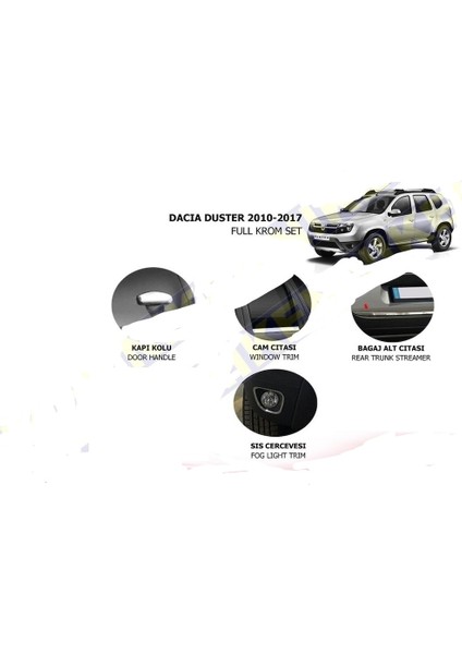 Dacıa Duster 2010-2017 Uyumlu Krom Set 4 Parça P. Çelik