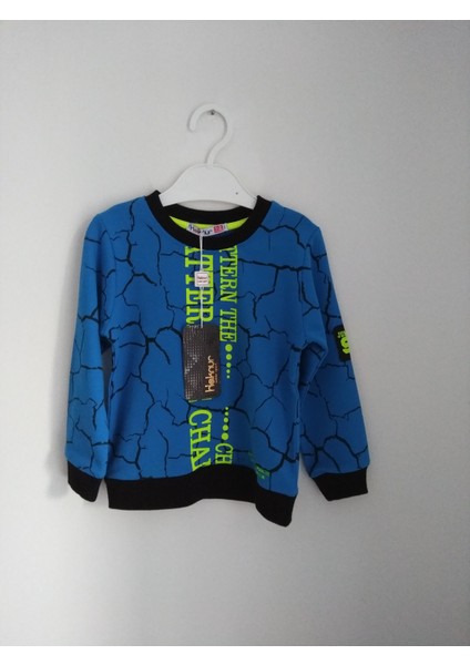 Great Leader Baskılı Erkek Çocuk Sweatshirt 1-5 Yaş Saks Mavi