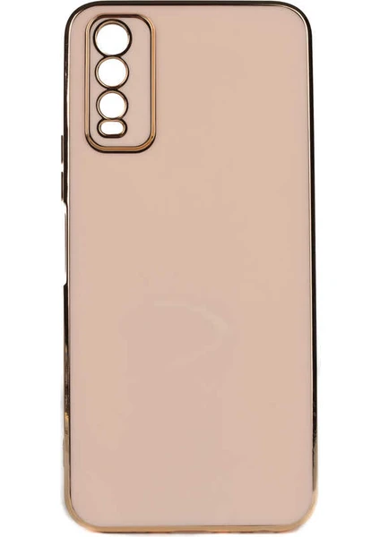 Vivo Y20 Uyumlu Kılıf Parlak Kenarlı Altın Işlemeli Kamera Korumalı Kapak