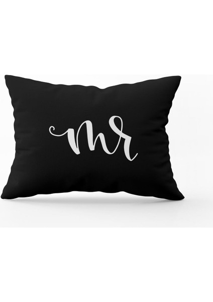 Siyah Beyaz Mr. Erkek Dijital Baskılı Kırlent Yastık Kılıfı - Siyah - Cgh318-3550 Çift Tarafı Baskılı