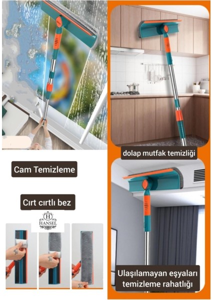 Teleskopik Çift Taraflı Pratik Cam Silme Aparatı Pencere Temizleyici