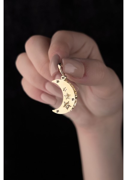 14 Ayar Altın Yıldız Detaylı Yarım Ay Kolye Ucu fiyatları