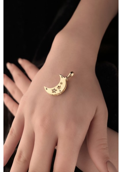 14 Ayar Altın Yıldız Detaylı Yarım Ay Kolye Ucu modelleri