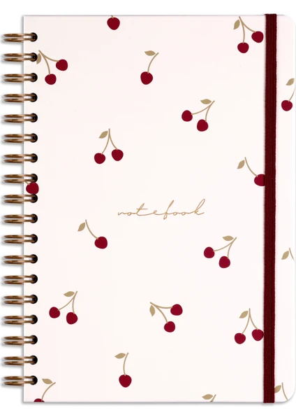 Matt Notebook 17X24 cm Lastikli Spiralli Sert Kapak Not Defteri Noktalı Kiraz