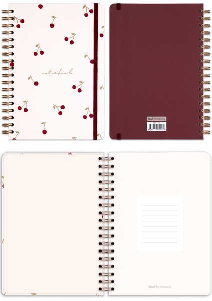 Matt Notebook 17X24 cm Lastikli Spiralli Sert Kapak Not Defteri Noktalı Kiraz