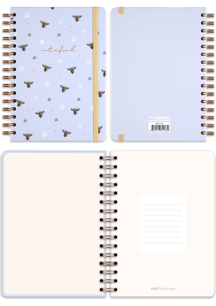 Matt Notebook A5 15X21 cm Spiralli Lastikli Noktalı Tarihsiz Not Defteri Arı