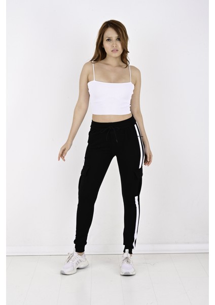 2 Iplik Yanları Şeritli,kargo Cepli Bayan Eşofman ALTI-8831