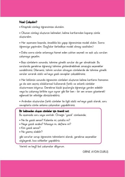 Okuyorum Anlıyorum Yazıyorum 5N1K Adım Adım Cümleler 1 - Girne Aydın Duruş (Ciltli)
