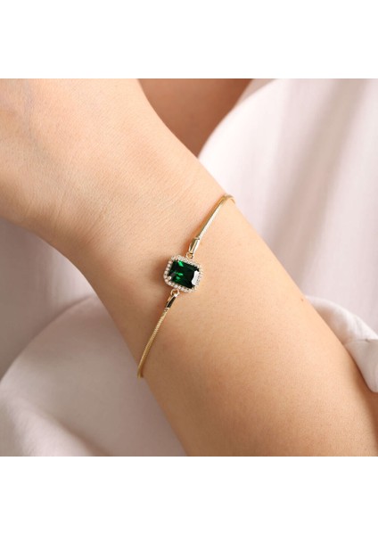 14 Ayar Altın Balıksırtı Bileklik Emerald