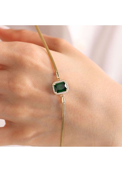 14 Ayar Altın Balıksırtı Bileklik Emerald modelleri