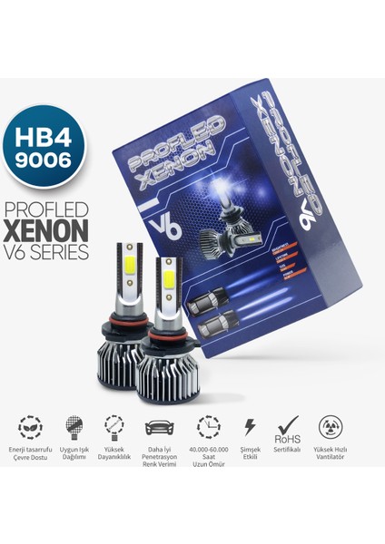 V6 Hb4 9006 LED Xenon Şimşek Etkili Beyaz Renk Soğutma Fanlı Oto Ampul 12.000 Lümen-