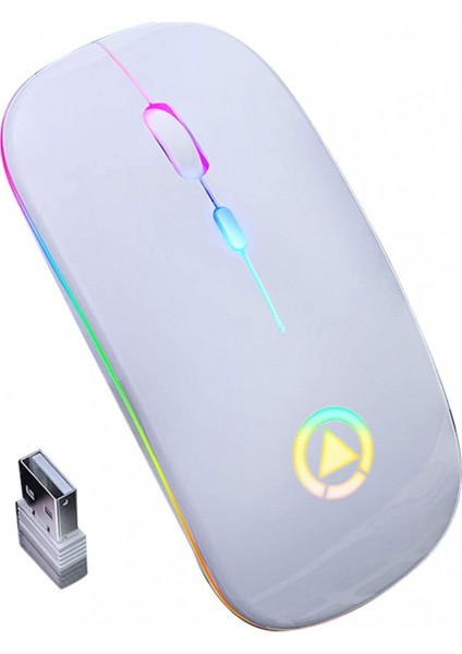 Shujı Kablosuz Optik Fare 2.4ghz Ince Kablosuz Rgb Arkadan Aydınlatmalı USB Şarj Edilebilir Dizüstü Bilgisayar Beyaz (Yurt Dışından)